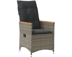 The Living Store Tuinstoel verstelbaar met kussens poly rattan grijs - Tuinstoel - Lounge Stoel - Relaxfauteuil - Buisstoel - Outdoor Stoel