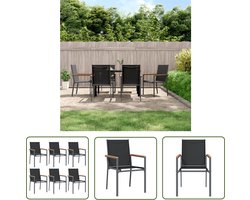 The Living Store Tuinstoel - zwart - textileen - gepoedercoat staal - 55x61.5x90cm - comfortabele zitervaring - stevig frame - duurzaam materiaal - draagvermogen 110kg - 6x tuinstoel