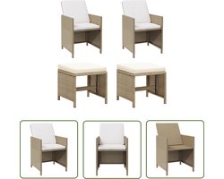 The Living Store Tuinstoelen 2 st met voetenbanken poly rattan beige - Tuinstoelen - Lounge Stoelen - Buitentools - Tuinset - Patio Furniture