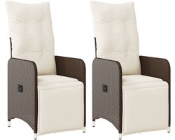 The Living Store Tuinstoelen 2 st verstelbaar met kussens poly rattan bruin - Tuinstoel - Lounge Stoel - Buitentijnen - Tuinset - Loungestoel