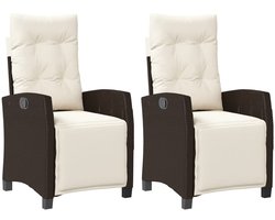 The Living Store Tuinstoelen 2 st verstelbaar met voetensteun poly rattan bruin - Tuinstoel - Lounge Stoel - Relaxfauteuil - Buitentijns Meubel - Relaxen