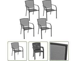 The Living Store Tuinstoelen 4 st mesh ontwerp staal antraciet - Mesh Stoelen - Tuinset - Lounge Stoelen - Balkon Meubels - Outdoor Stoelen