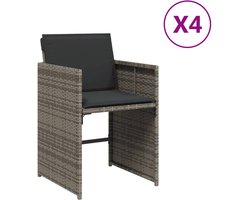 The Living Store Tuinstoelen 4 st met kussens poly rattan grijs - Tuinstoel - PE Rattan - Buitendecoratie - Lounge Stoel - Balkon Meubel