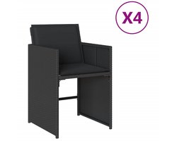 The Living Store Tuinstoelen 4 st met kussens poly rattan zwart - Tuinstoelen - Lounge Stoelen - Buitendecoratie - Poly Ratan - Garden Furniture