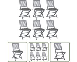 The Living Store Tuinstoelen 6 st inklapbaar met kussens massief acaciahout - Tuinstoelen - Houten Stoelen - Klapstoelen - Acacia Hout - Grijze Stoelen