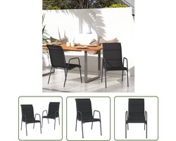 The Living Store Tuinstoelen - Armstoelen - Comfortabel - Stevig en stabiel - Hoogwaardige textileen - Lichtgewicht - Zwart / antraciet - Staal- en textileenconstructie - 51x66x88cm (BxDxH) - Inclusief 2 stoelen