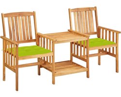 The Living Store Tuinstoelen met tafeltje en kussens massief acaciahout - Tuinstoel - Bistroset - Acacia Hout - Tuintafel - Buitentijd