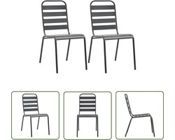 The Living Store Tuinstoelen stapelbaar 2 st staal grijs - Stapelbare Stoelen - Tuinstoelen - Eetkamerstoelen - Industrieel Design - Metalen Stoelen