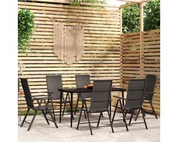 The Living Store Tuintafel - zwart gepoedercoat staal en glas - 140 x 70 x 74 cm (L x B x H) - waterbestendig