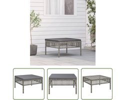 The Living Store Tuinvoetenbank met kussen poly rattan grijs - Tuinstoel - Lounge Stoel - Voetenbank - Outdoor Bank - Patio Furniture