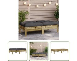 The Living Store Tuinvoetenbanken met kussens 2 st geïmpregneerd grenenhout - Pallet Bank - Buitenbank - Lounge Set - Tuinstoel - Teak Bank