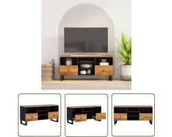 The Living Store Tv-meubel 100x33x46 cm massief mangohout en bewerkt hout - Tv-meubel - Industrieel Tv-meubel - Mangohouten Tv-meubel - Mediakas - Salontafel