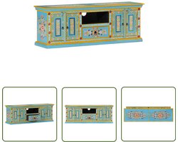 The Living Store Tv-meubel 110x30x40 cm massief mangohout blauw - Retro Tv Kast - Tv Stand - Mangohouten Tv Kast - Vintage Tv Kast - Blue Furniture