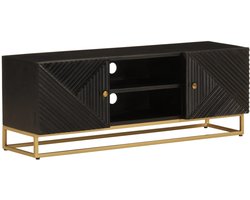 The Living Store Tv-meubel 110x30x40 cm massief mangohout en ijzer zwart - Tv-meubel - Salontafel - Houten Tv-standaard - Mango Wood Furniture - Zwarte Tv Kast