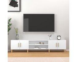 The Living Store Tv-meubel 180x31,5x40 cm bewerkt hout wit - Tv Kast - Tv Meubilair - Media Kast - Salontafel - Woonaccessoires