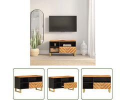 The Living Store Tv-meubel 80x33,5x46 cm massief mangohout bruin en zwart - Televisie Kast - Tv Meubel - Industriële Tv Kast - Houten Tv Kast - Mangohouten Tv Kast
