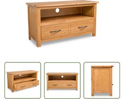 The Living Store Tv-meubel 90x35x48 cm massief eikenhout - Tv Kast - Houtsoort - Landelijke Meubels - Eikenhouten Tv Stand - Vintage Tv Tafel