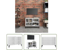 The Living Store tv-meubel industrieel design - 69.5x30x50cm - hoogglans wit - met 4 poten - 4 vakken - montageset voor wandmontage