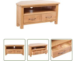 The Living Store Tv-meubel met lade 88x42x46 cm massief eikenhout - Televisiescherm - Tv Meubilair - Tv Kasten - Rustic Furniture - Eikenhouten Meubels