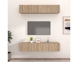 The Living Store TV-meubelen - Wandgemonteerd - Klassiek ontwerp - Stevig bewerkt hout - Voldoende opbergruimte - Praktische deuren - Kleur- sonoma eiken - Afmetingen- 80 x 30 x 30 cm - Inclusief montagehandleiding - Levering bevat 4 x tv-meubel