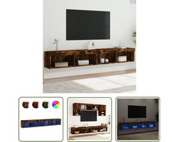 The Living Store Tv-meubels met LED-verlichting 2 st 100x30x30 cm gerookt eiken - Tv Meubel - Led Verlichting - Houten Tv Kast - Bruine Tv Kast - Rustieke Tv Tafel