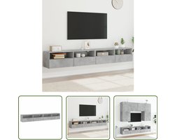 The Living Store Tv-wandmeubels 2 st 100x30x30 cm bewerkt hout betongrijs - Tv Meubel - Tv Wandplank - Tv Kast - Zwevend Tv Meubel - Beton Grijs