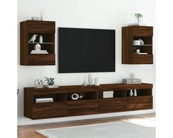 The Living Store Tv-wandmeubels met LED 2 st 40x30x60,5 cm bruin eikenkleur - Tv Wandmeubel - Zwevende Tv Kast - Led Tv Stand - Houten Tv Kast - Bruine Eiken Tv Kast
