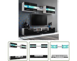 The Living Store Tv-wandmeubelset met LED-verlichting hoogglans zwart 5-delig - Tv Meubel - Wandmeubel - Black Furniture - Houten Meubilair - Living Room Furniture