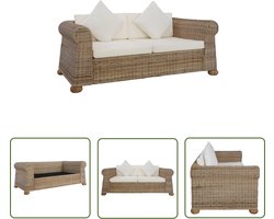 The Living Store Tweezitsbank met kussens natuurlijk rattan - Rattan Bank - Tweezitsbank - Lounge Bank - Buitenbank - Balkon Meubilair