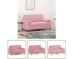 The Living Store Tweezitsbank met sierkussens 120 cm fluweel roze - Tweezitsbank - Velours Bank - Roze Bank - Salontafel - Living Room Meubilair