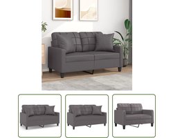 The Living Store Tweezitsbank met sierkussens 120 cm kunstleer grijs - Tweezitsbank - Kunstleder Sofa - Grijze Bank - Lounge Meubels - Living Room Furniture