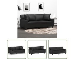 The Living Store Tweezitsbank met sierkussens 140 cm kunstleer zwart - Twee Zitsbank - Zwarte Bank - Kunstleder Bank - Lounge Bank - Bankstellen