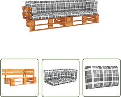 The Living Store Tweezitsbank pallet met kussens honingbruin geïmpregneerd hout - Hoekbank - Tuinset - Buitengereedschap - Lounge Set - Tuinbank