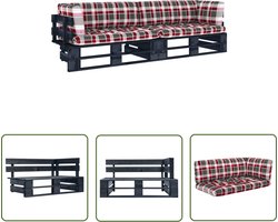 The Living Store Tweezitsbank pallet met kussens zwart geïmpregneerd grenenhout - Hoekbank - Tuinset - Palletbank - Buitentijd - Lounge Set