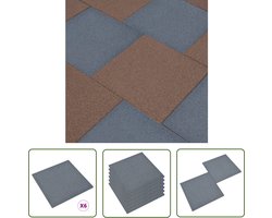 The Living Store Valtegels 6 st 50x50x3 cm rubber grijs - Rubberen Valtegels - Antislip Tegels - Kinderbescherming - Tuin Accessoires - Terras Decoratie