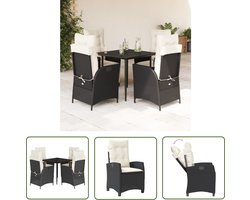 The Living Store Verstelbare Tuinset - 4 Stoelen met Kussens - PE-Rattan - Gehard Glazen Tafelblad