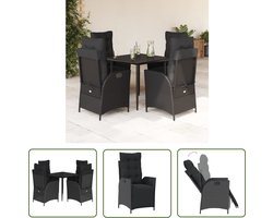 The Living Store Verstelbare Tuinset - Zwart - PE-rattan - 80 x 80 x 74 cm - Comfortabel met Afneembare Kussenhoezen