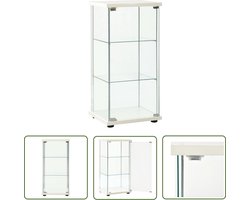 The Living Store Vitrinekast gehard glas wit - Vitrinekast - Glazen Kast - Opbergkast - Display Case - Woonaccessoires