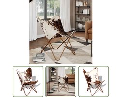 The Living Store Vlinderstoel echt rundleer bruin en wit - Vlinderstoel - Lederen Stoel - Vintage Stoel - Fauteuil - Salontafel