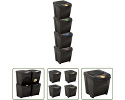 The Living Store Vuilnisbakken 4 st stapelbaar 100 L antracietkleurig - Afvalbak - Vuilnisbak - Afval Scheiden - Keuken Prullenbak - Stapelbare Prullenbak