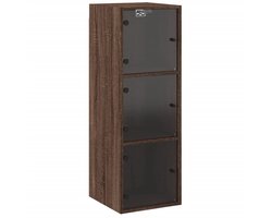 The Living Store Wandkast met glazen deuren 35x37x100 cm bruineikenkleurig - Hangkast - Wandkast - Bruineiken - Houten Kast - Opbergkast