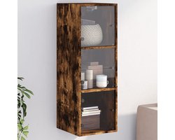 The Living Store Wandkast met glazen deuren 35x37x100 cm gerookt eikenkleurig - Hangkast - Wandkast - Houten Kast - Bruine Kast - Vintage Kast