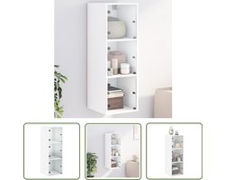 The Living Store Wandkast met glazen deuren 35x37x100 cm wit - Hangkast - Wandkast - Opbergkast - Keukenopstelling - Badkamermeubilair