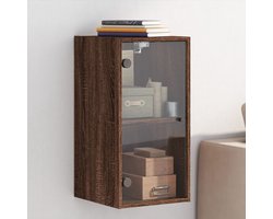 The Living Store Wandkast met glazen deuren 35x37x68,5 cm bruineikenkleurig - Hangkast - Wandkast - Bruin - Houten Kast - Opbergkast