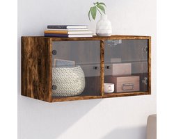 The Living Store Wandkast met glazen deuren 68,5x37x35 cm gerookt eikenkleurig - Hangkast - Wandkast - Bergruimte - Houten Kast - Eiken Kast