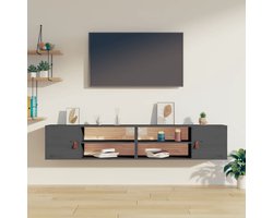 The Living Store Wandkasten 2 st 80x30x30 cm massief grenenhout grijs - Wandkast - Grenoble Hout - Grijze Wandkast - Opbergkast - Hangkast