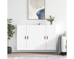 The Living Store Wandkasten - Wandmeubel - 69.5 x 34 x 90 cm - wit - hout - kunstleer