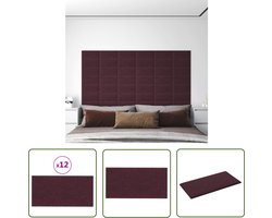 The Living Store Wandpanelen 12 st 0,54 m² 30x15 cm stof paars - Wanddecoratie - Wandpanelen - Interieurstyling - Woonaccessoires - Trendige Accessoires