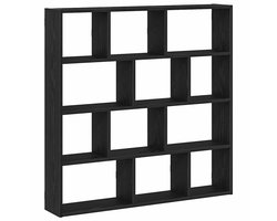 The Living Store Wandschap kubus 12 vakken bewerkt hout zwart - Wandplankje - Houten Plank - Opslagoplossing - Kastje - Organisator