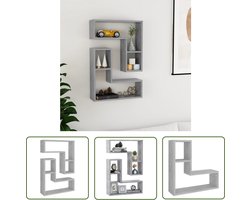 The Living Store Wandschappen 2 st 50x15x50 cm bewerkt hout betongrijs - Wandplankje - Kubus Wandenplank - Beton Grijs - Living Room Decoratie - Badkamer Organisatie